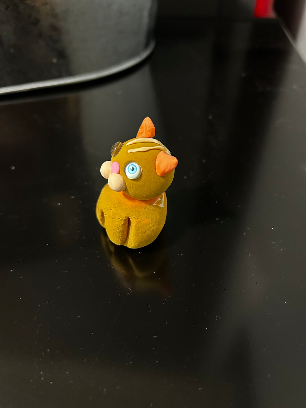 Polymer clay orange tabby cat miniature, back view