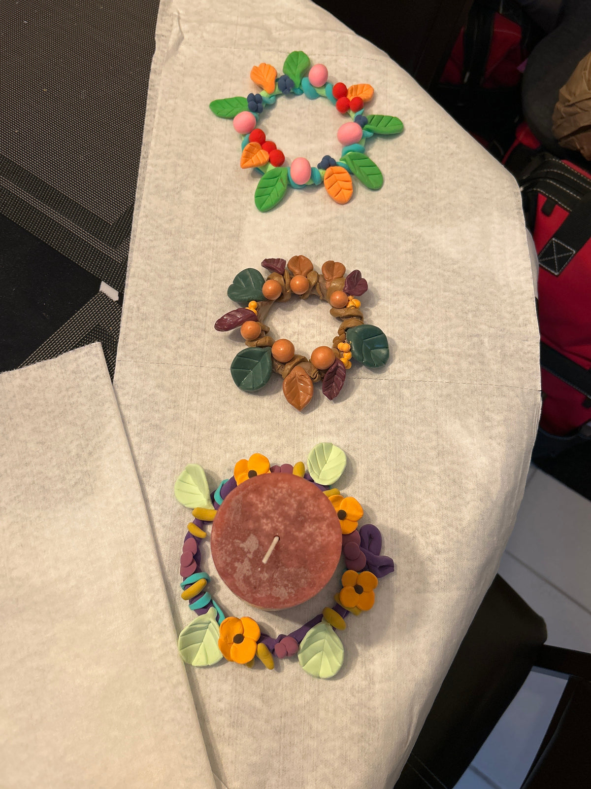 Purple Floral Clay Wreath | Handmade Polymer Clay Candle Ring