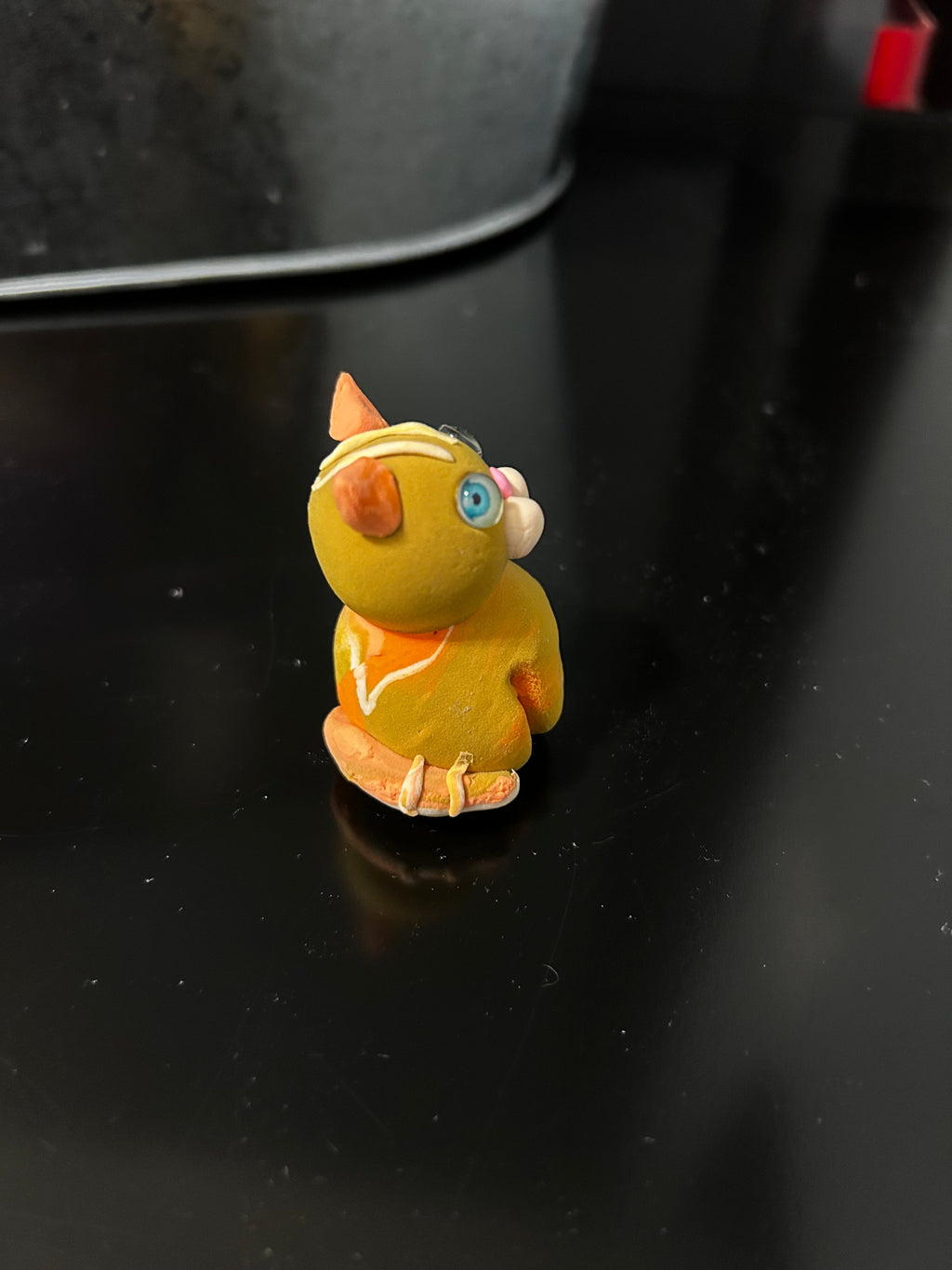 Polymer clay orange tabby cat miniature, front view