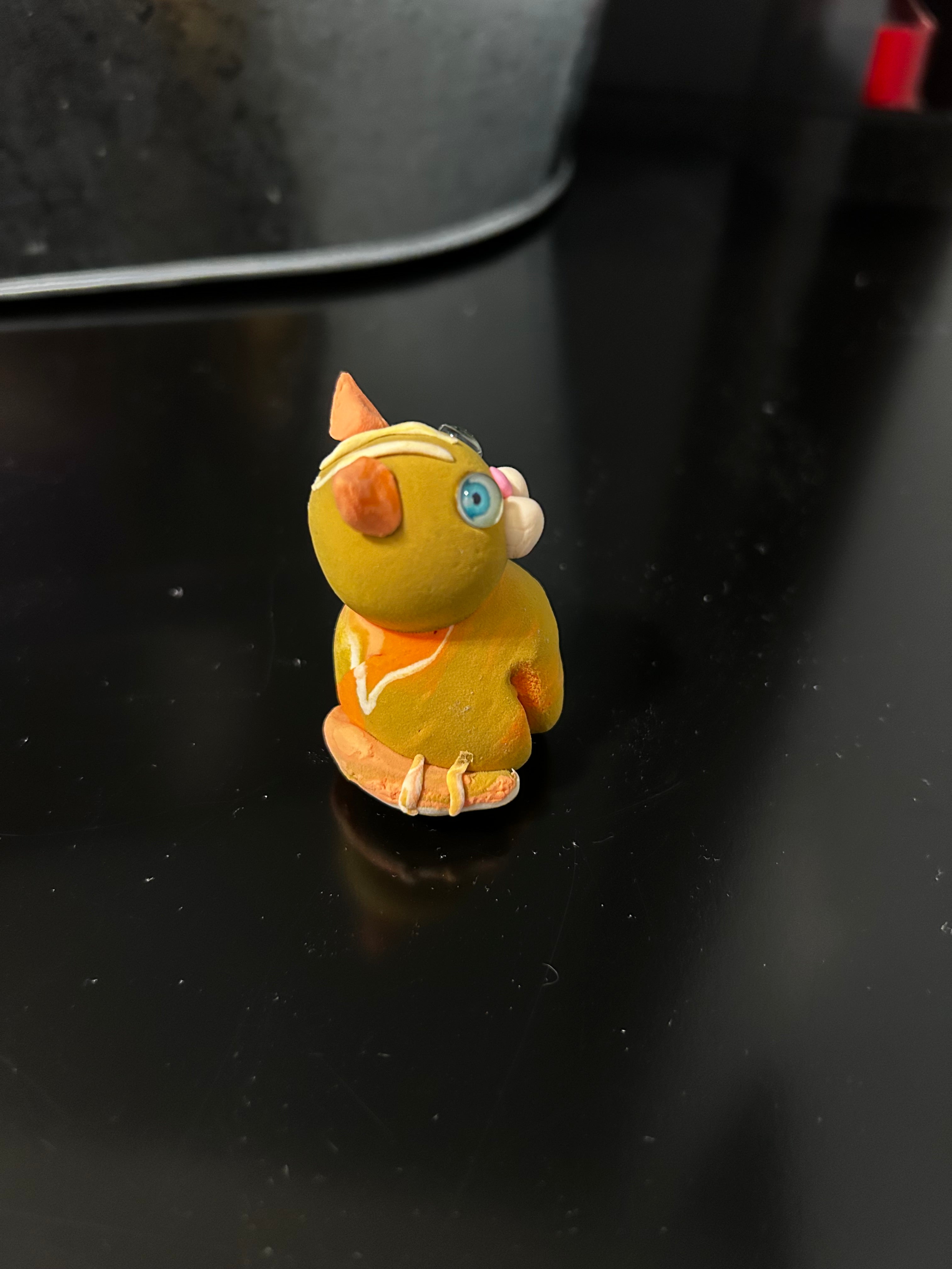 Polymer clay orange tabby cat miniature, front view