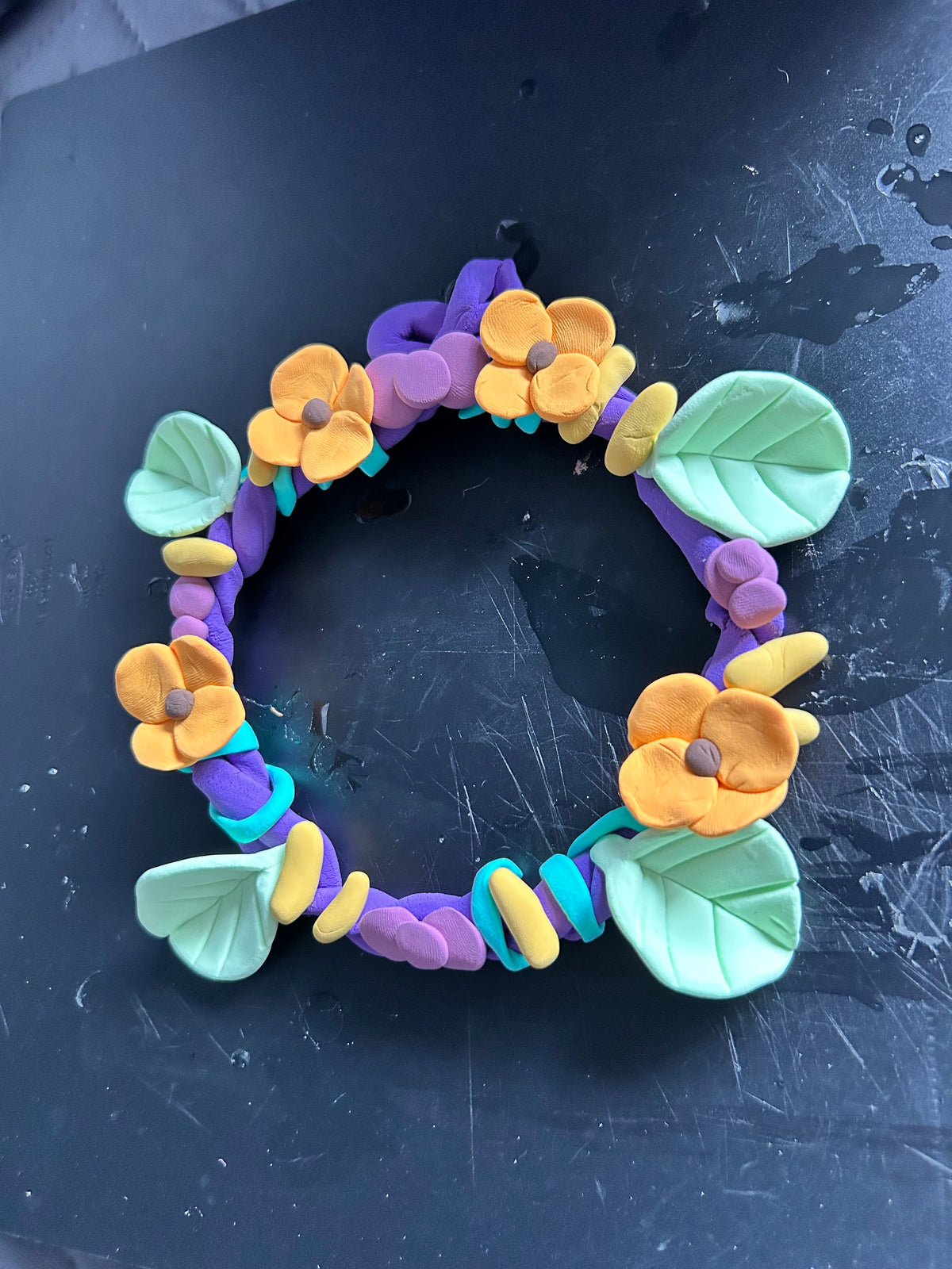 Purple Floral Clay Wreath | Handmade Polymer Clay Candle Ring