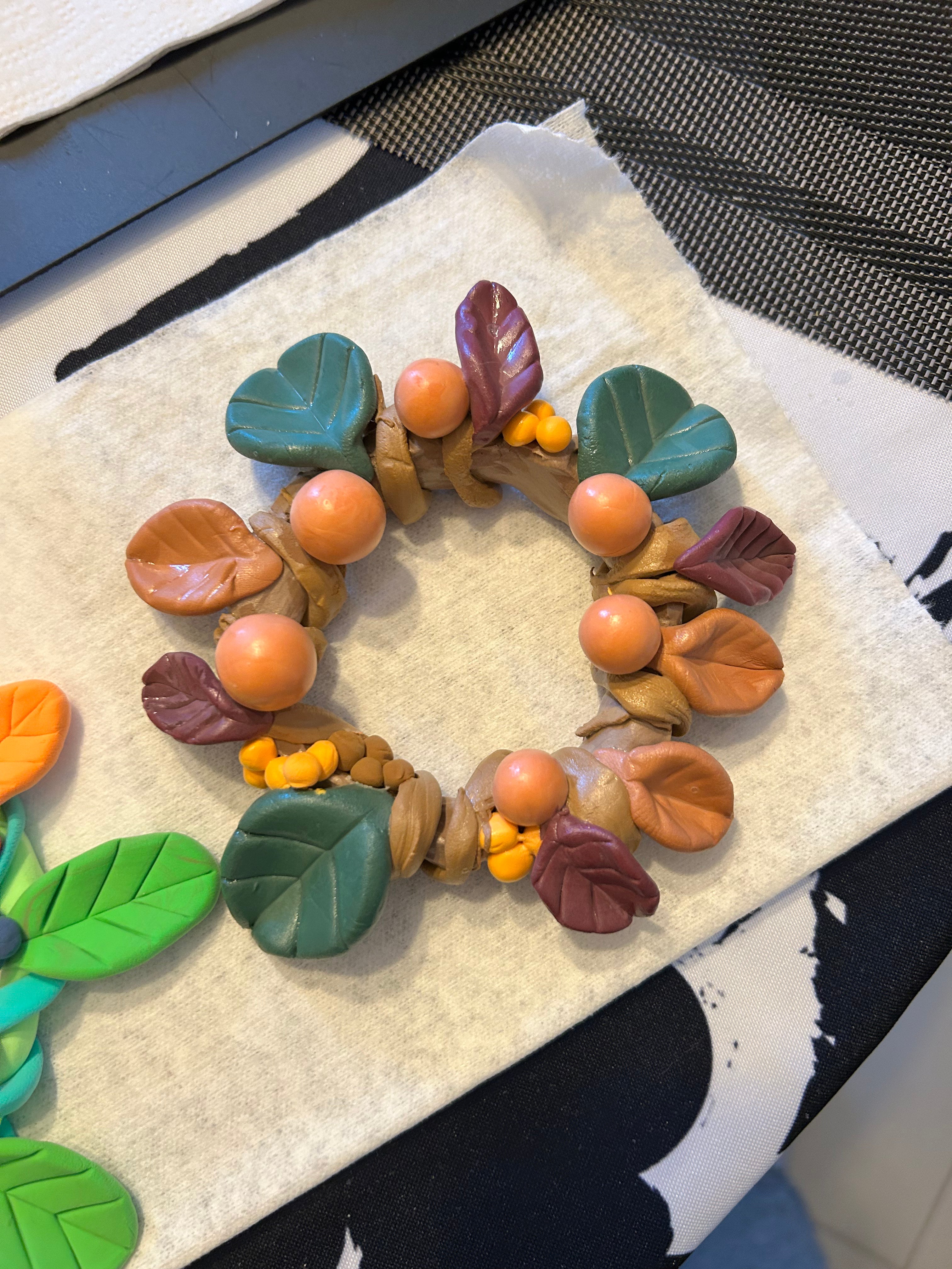 Autumn Harvest Clay Wreath | Handmade Polymer Clay Candle Ring